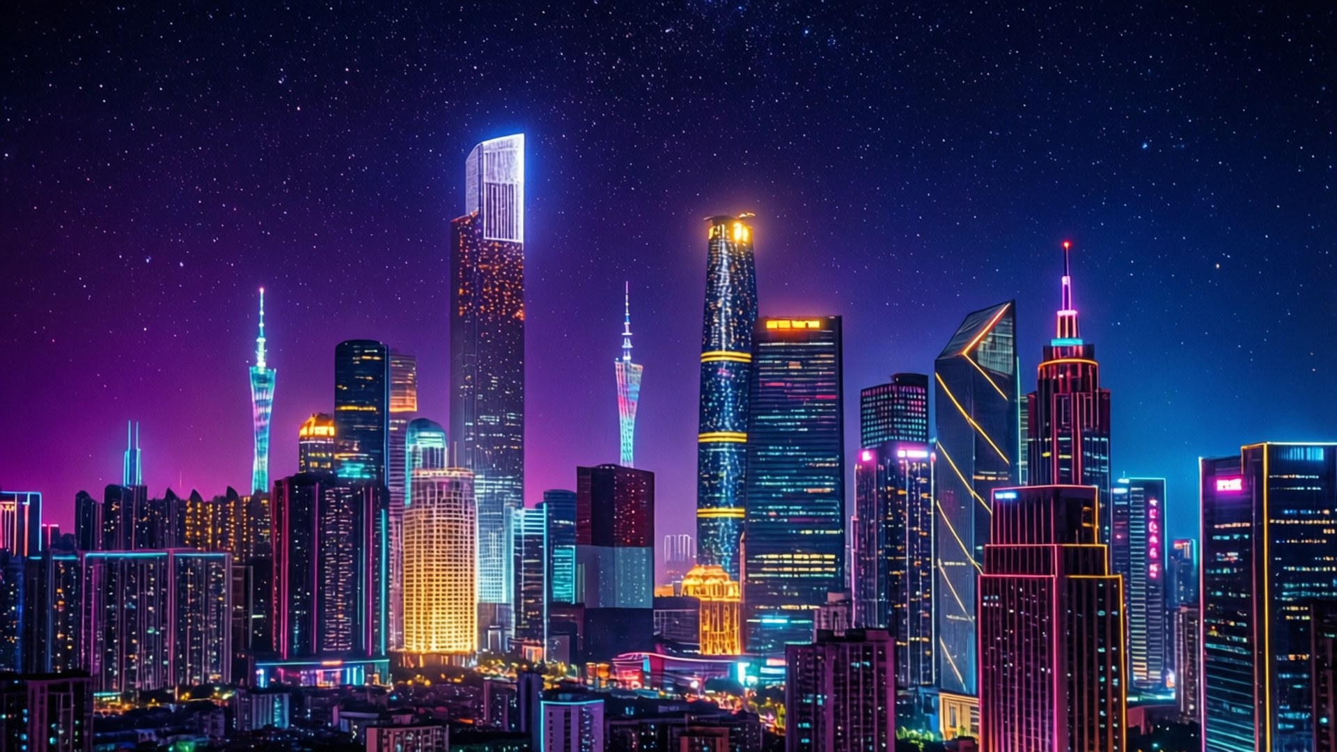 Neon Stadshorison Muurpapier