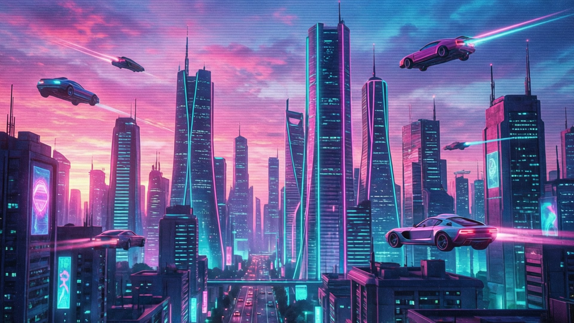 Neon Toekomsstad Muurpapier