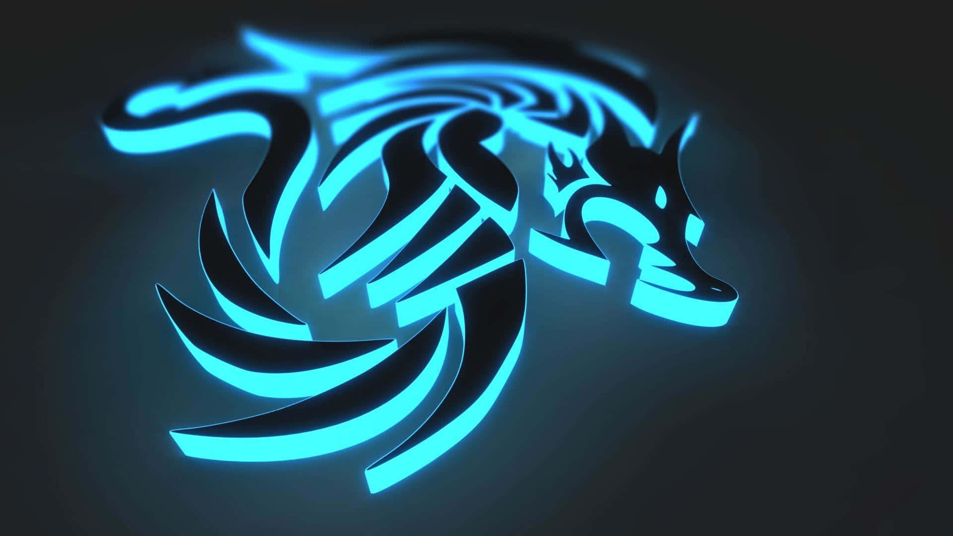 Neonblou Draak Logo-agtergrond Muurpapier