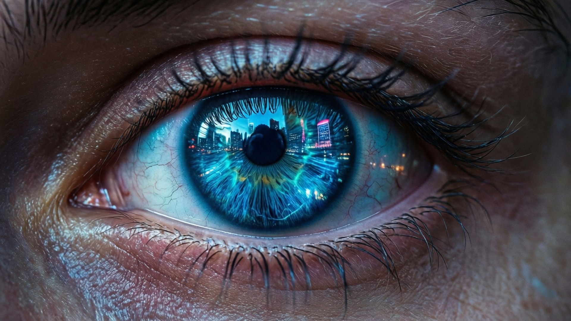 Neonblou Oog Muurpapier
