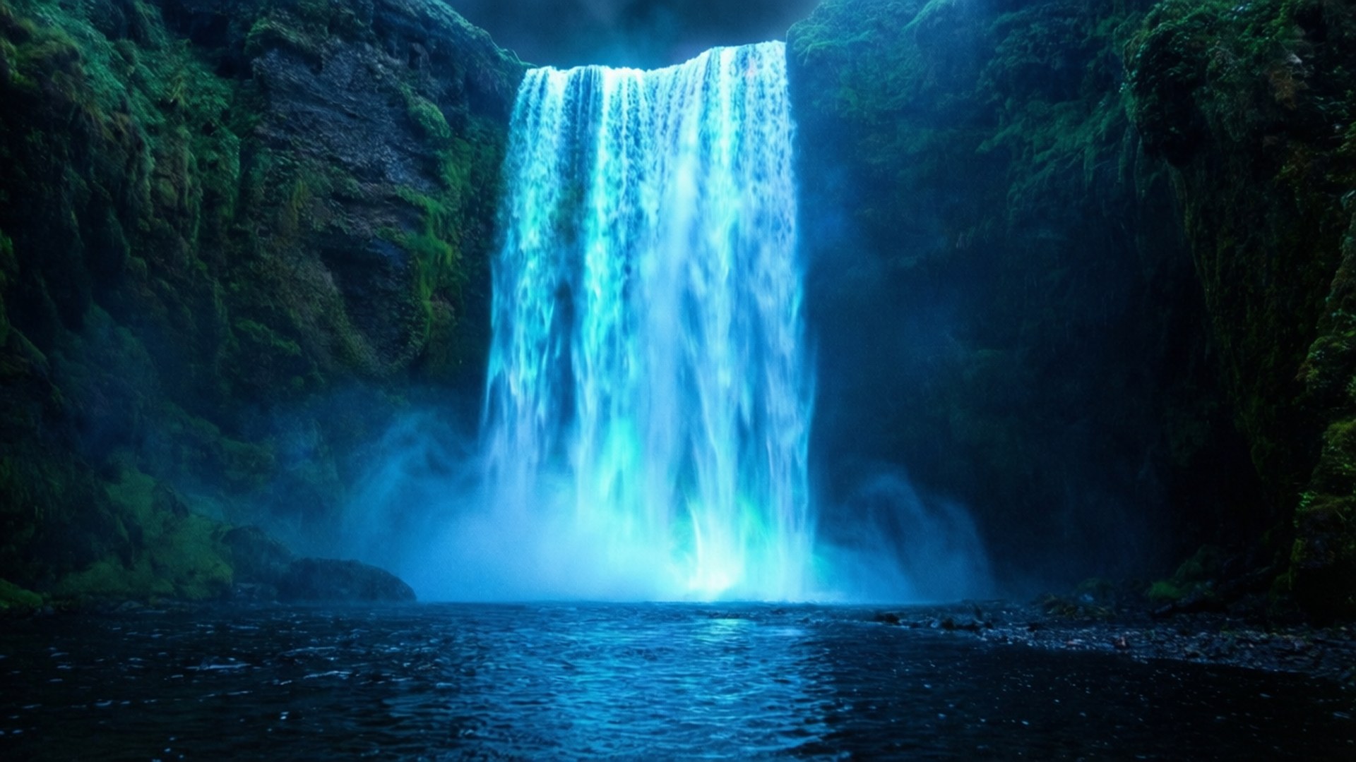 Neonblou Waterval Muurpapier