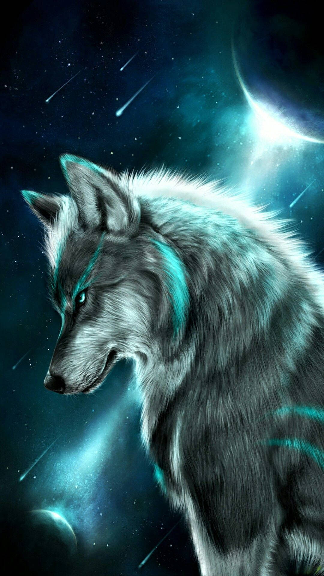 Neongroen Galaxy Wolf Muurpapier