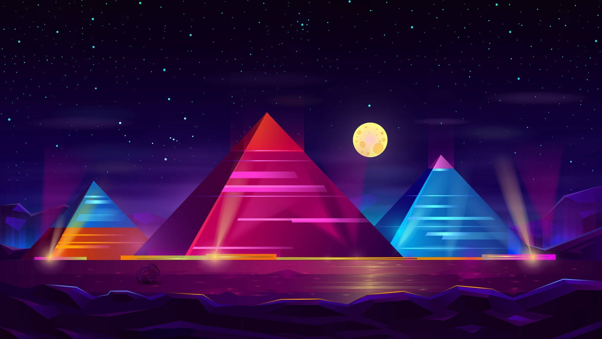 Neonmaan Digitale Kuns Muurpapier