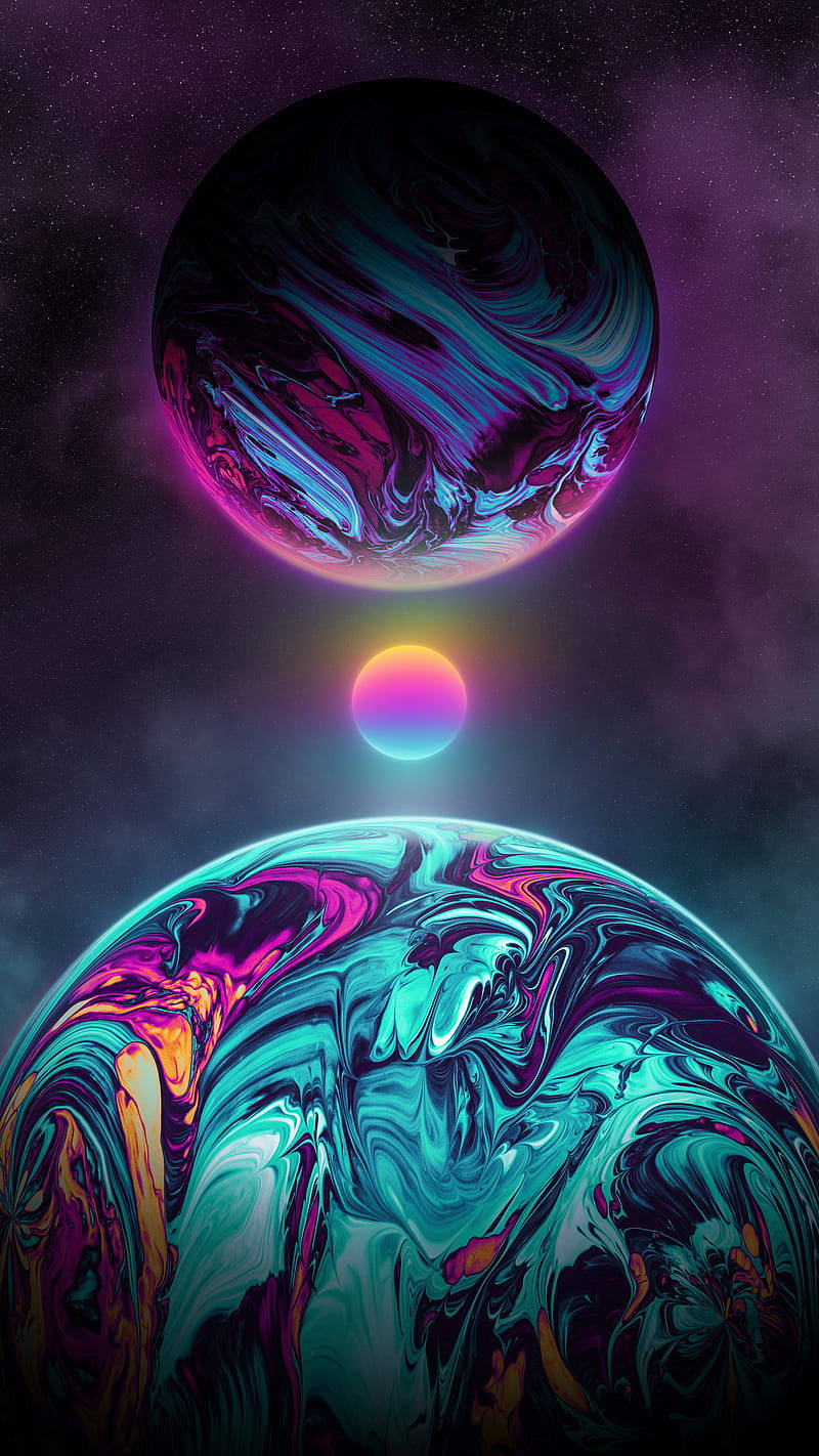 Neonmaan en Helder Planete Muurpapier