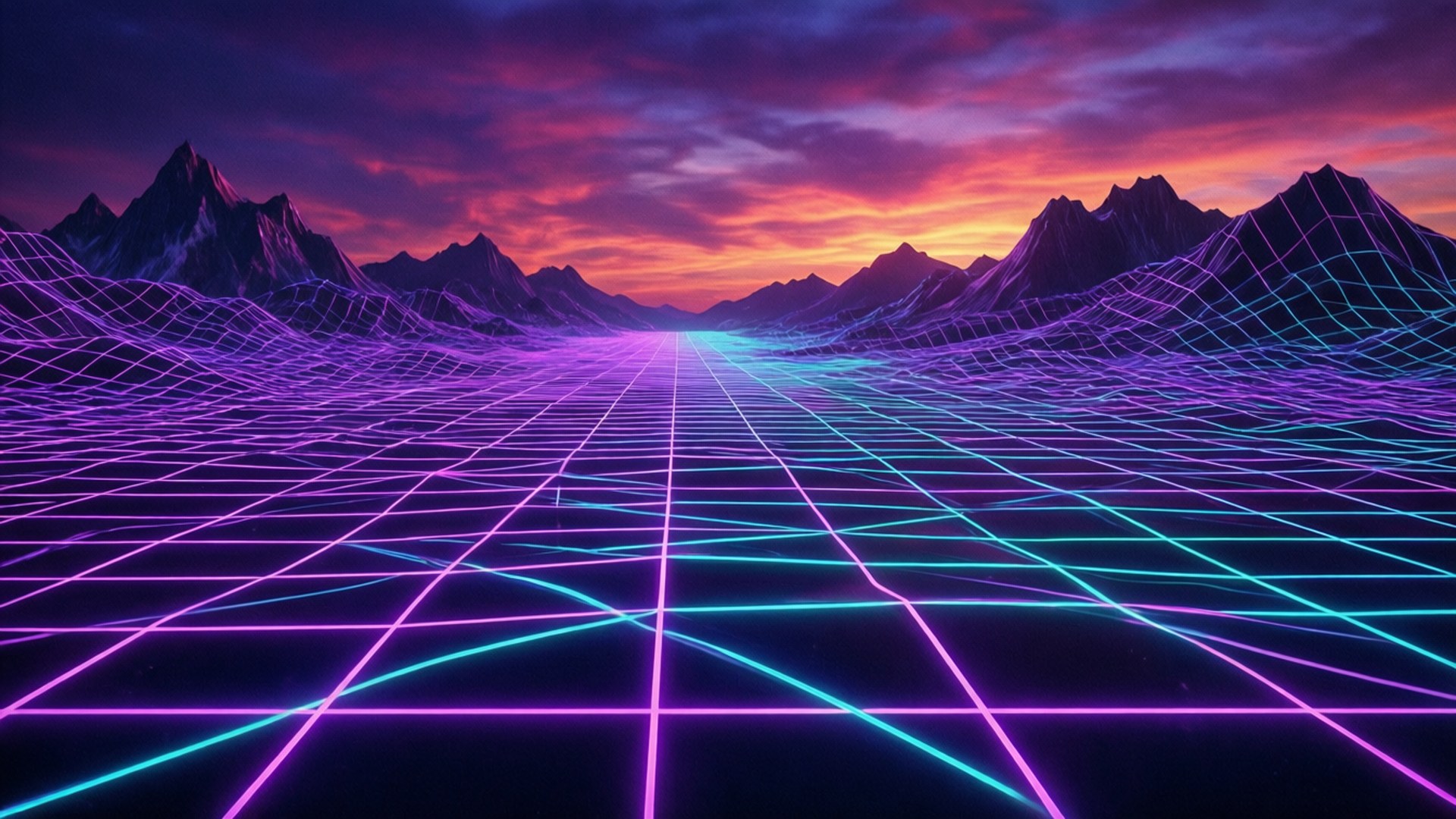 Neonrooster Berge Muurpapier