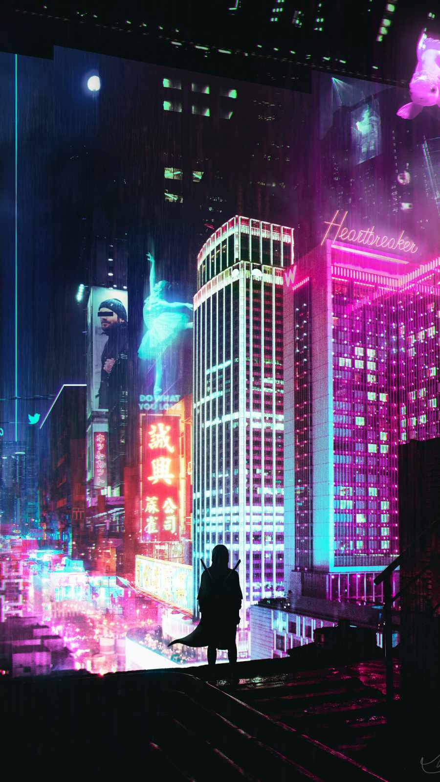 Neonstadligte Cyberpunk iPhone X Muurpapier