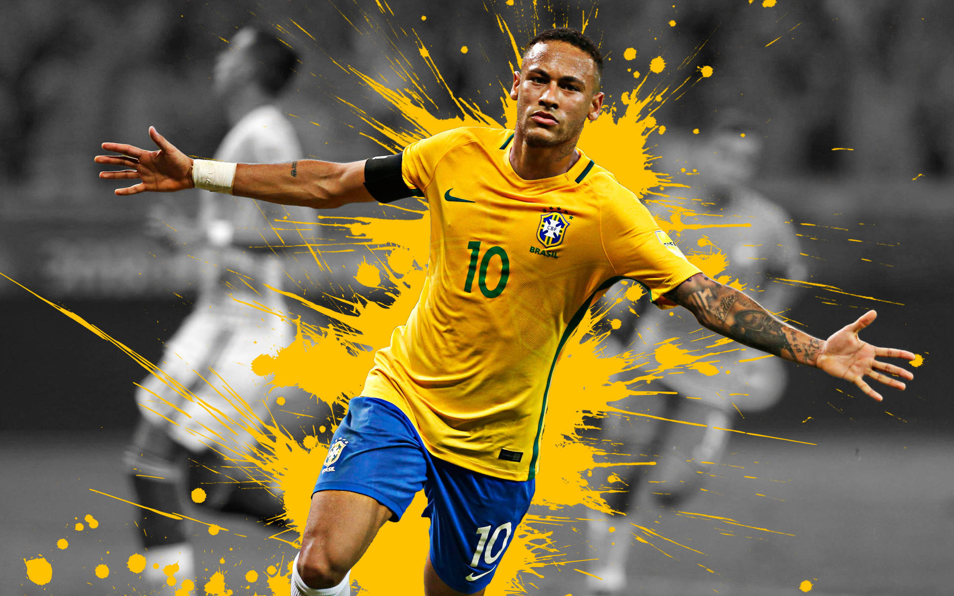 Neymar 4K Geel Ink Spatsers Muurpapier