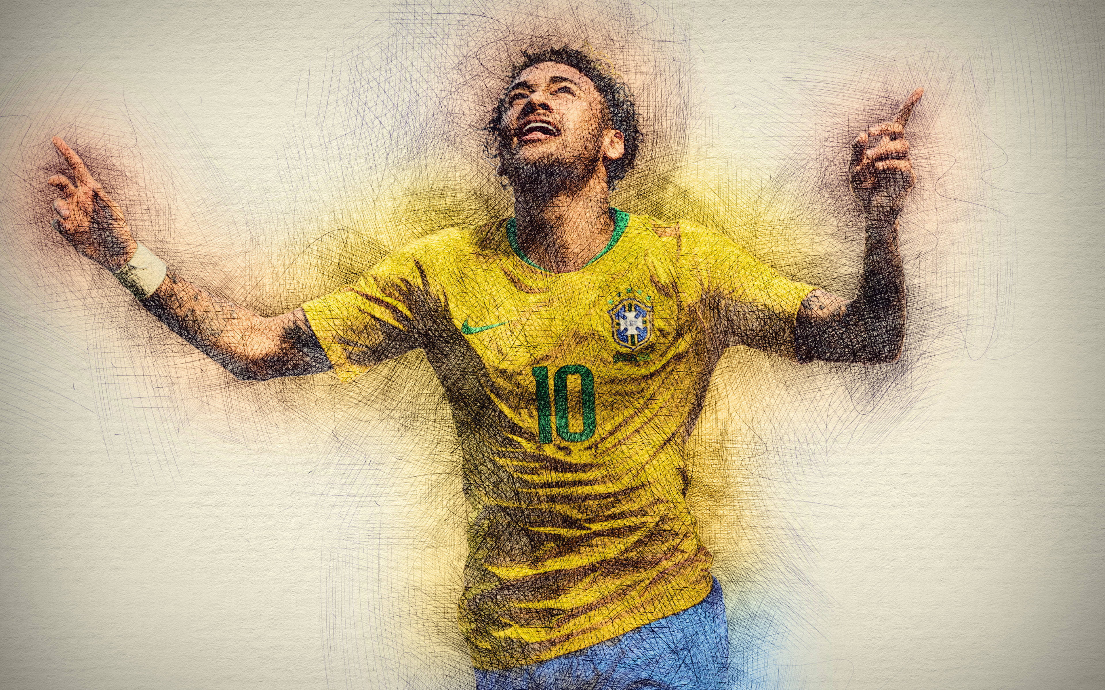 Neymar 4K Koel Skets Muurpapier