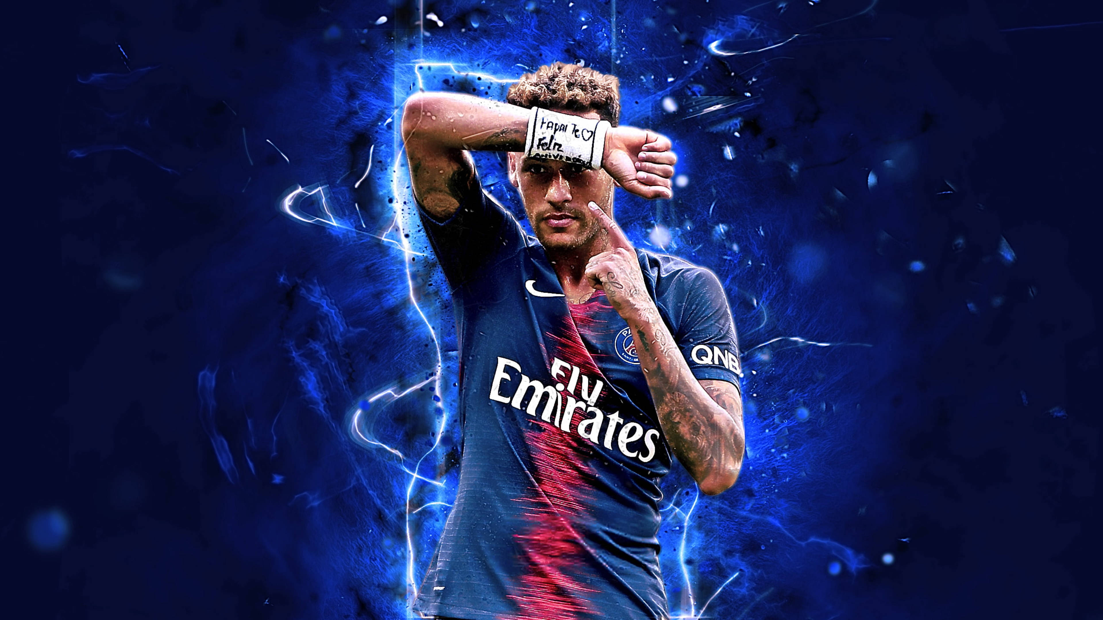 Neymar 4K Neon Blou Aanhanger Redigering Muurpapier