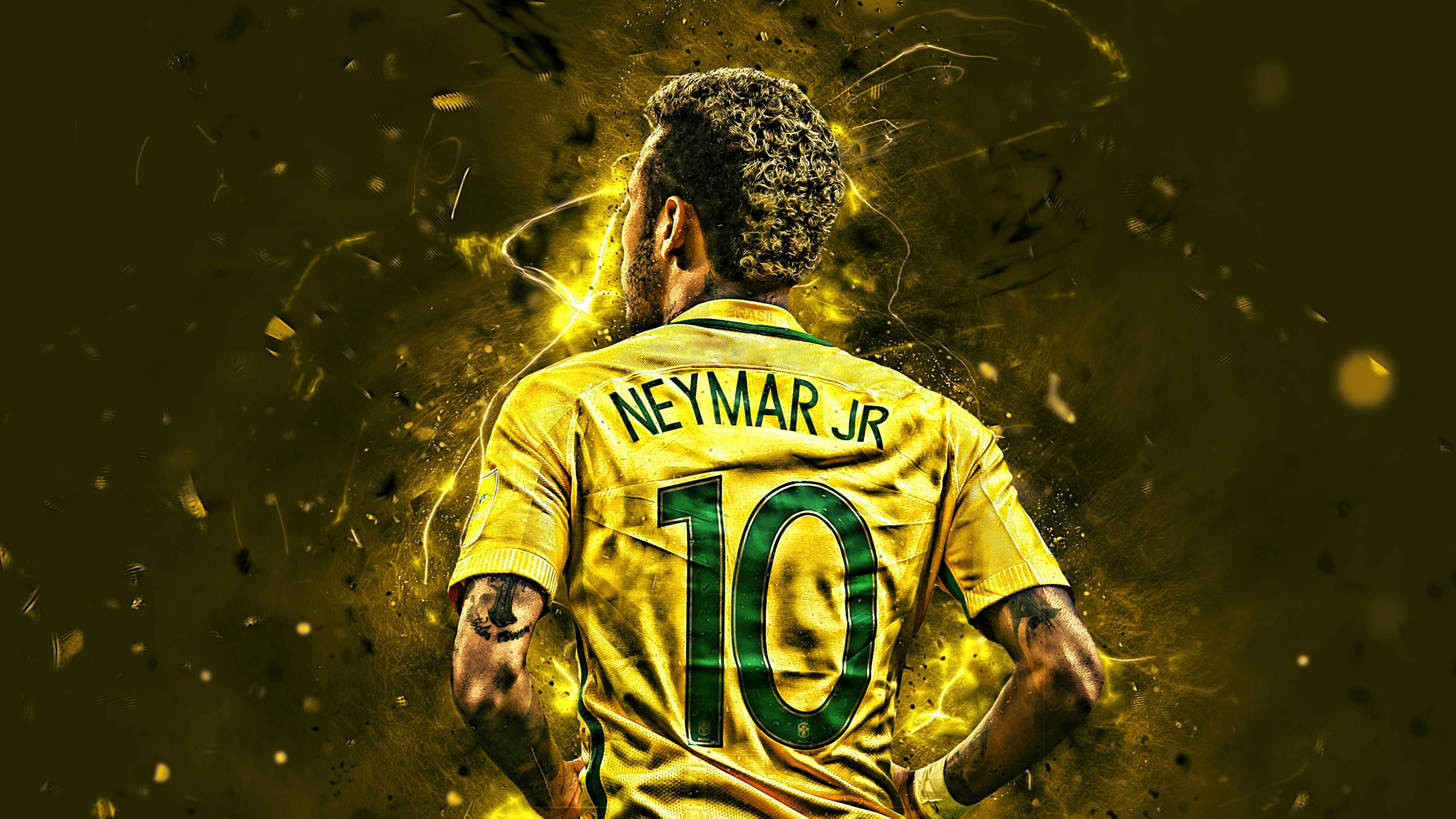 Neymar 4K Neon Geel Redigering Muurpapier