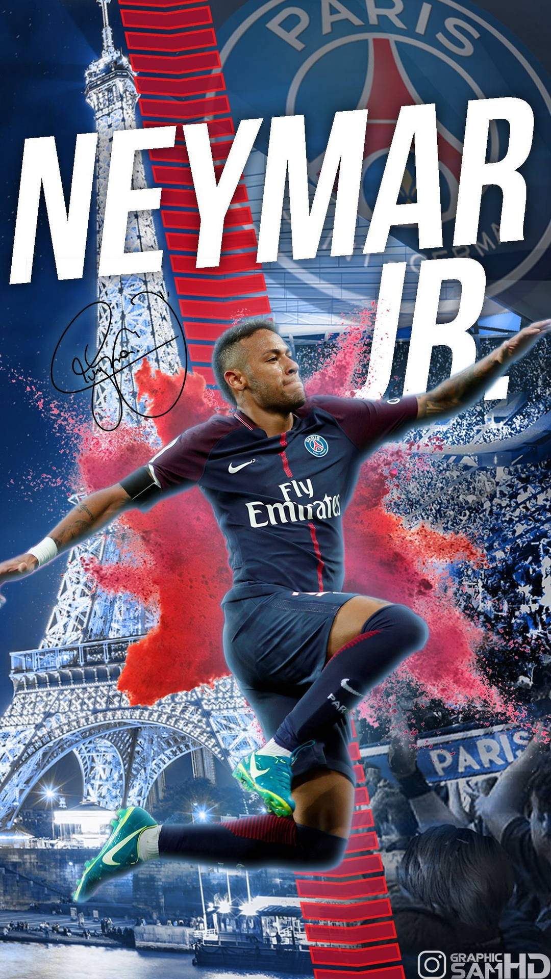 Blou En Rooi Neymar Kunsmuurpapier.