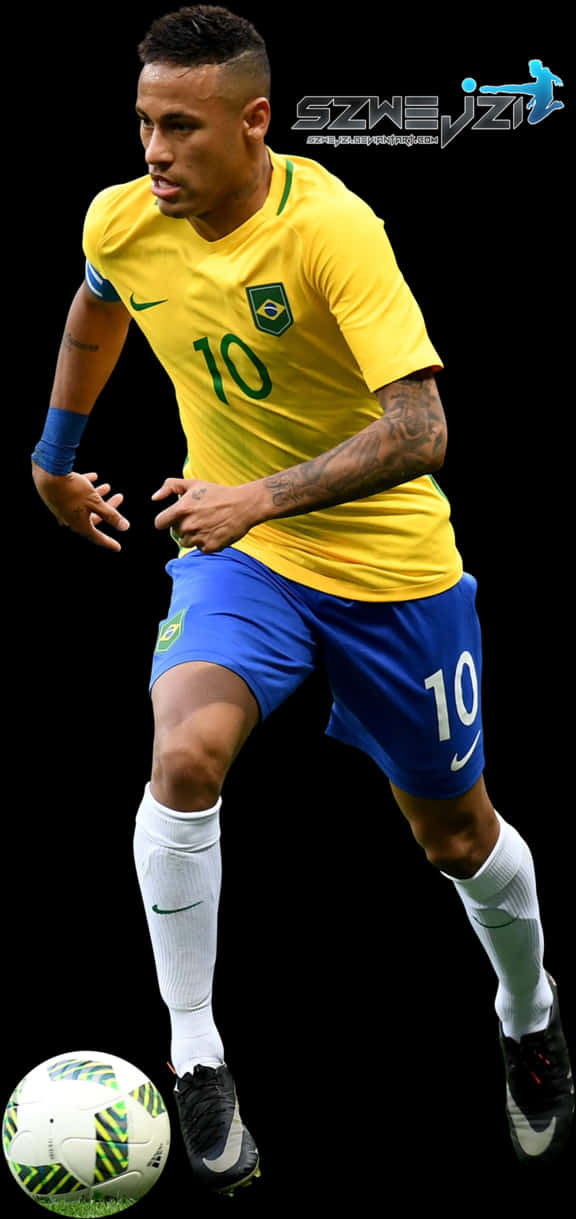 Neymar Brasilië Nommer 10 Dribbel Muurpapier