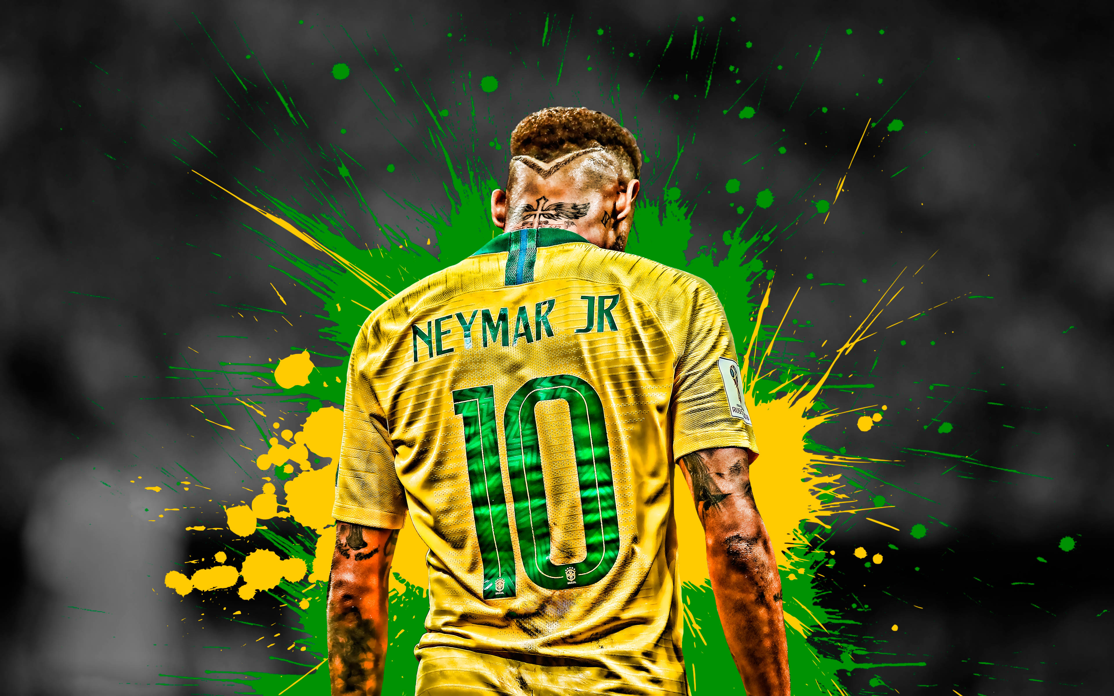 Neymar Jr Geel Groen Spatsel Muurpapier