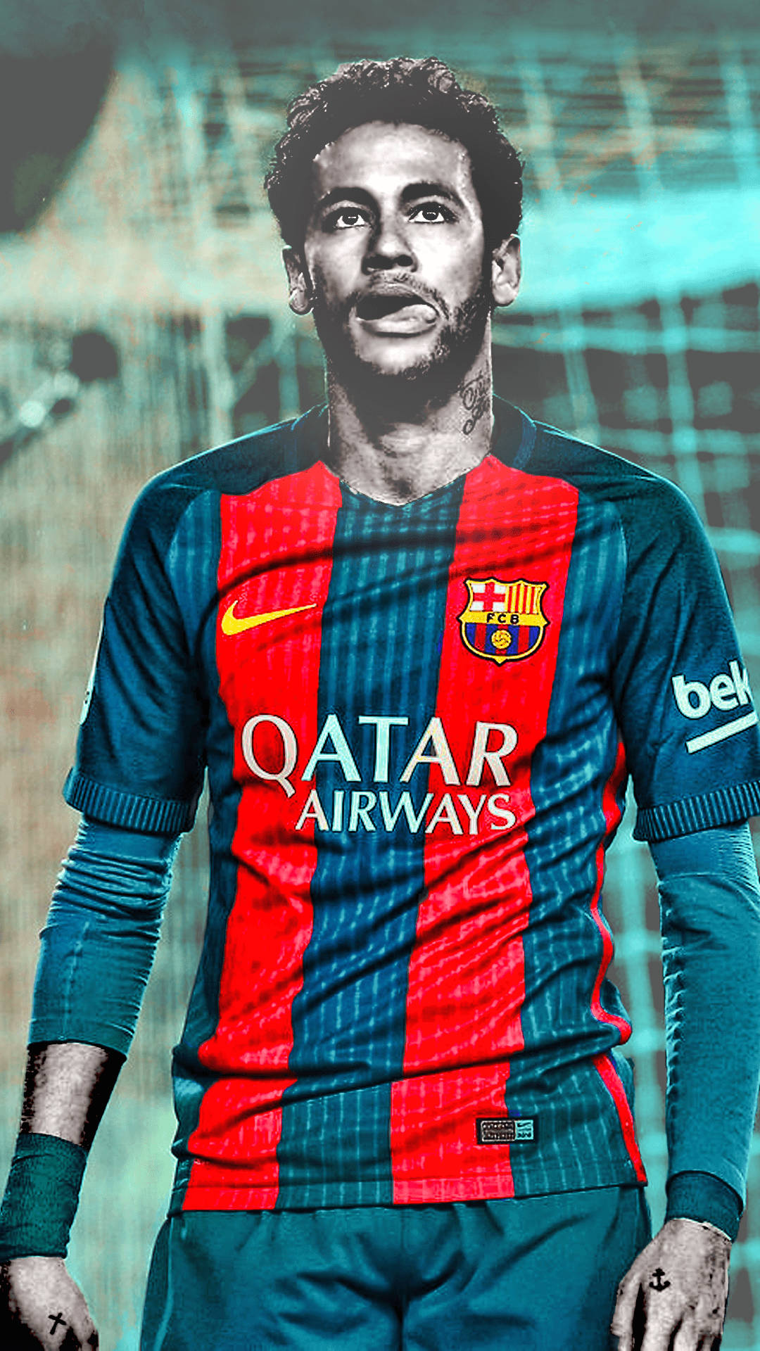 Neymar Jr Met Lewendige Kleure Muurpapier.