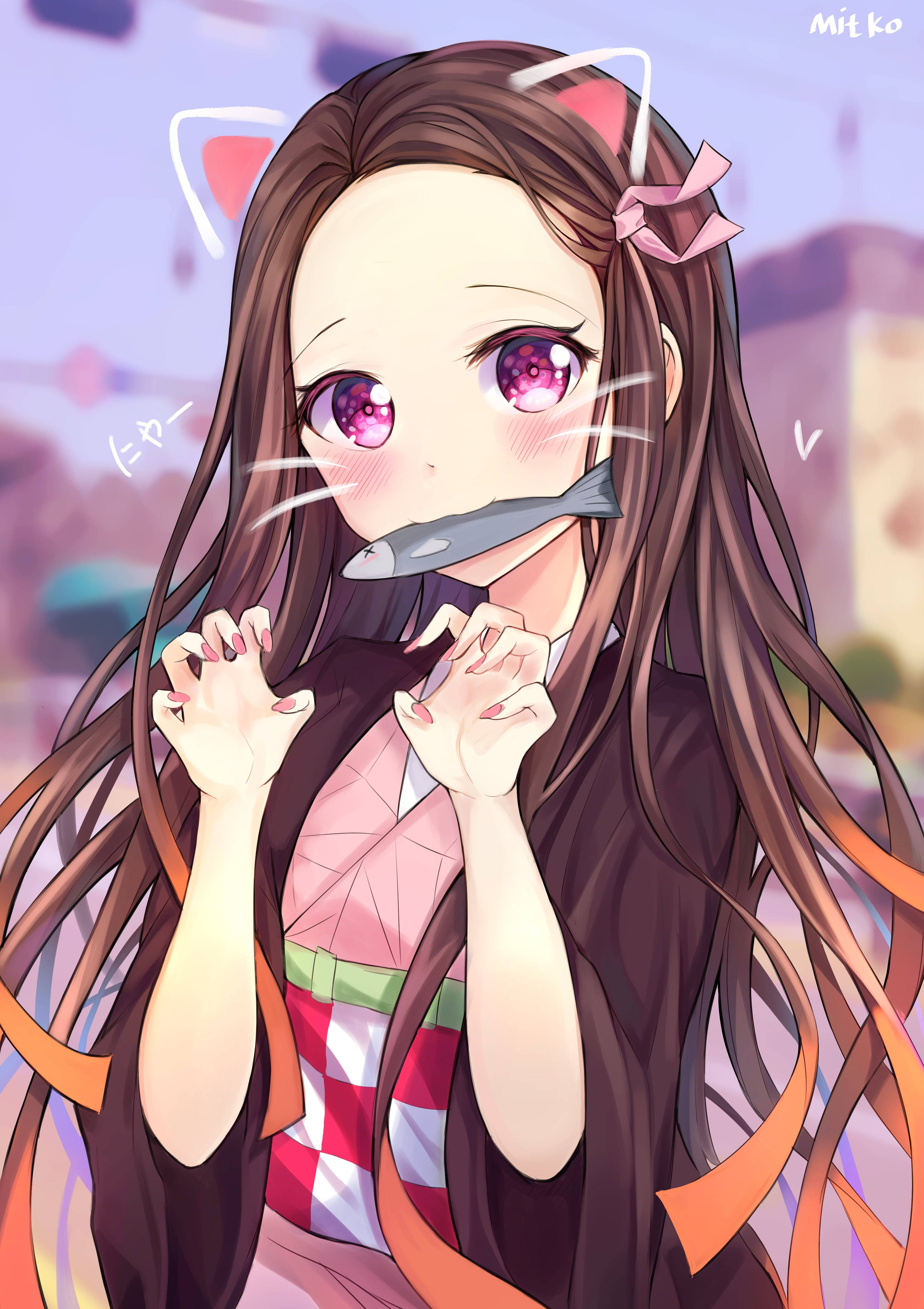 Nezuko Kamado Oulike Anime Meisie iPhone Muurpapier