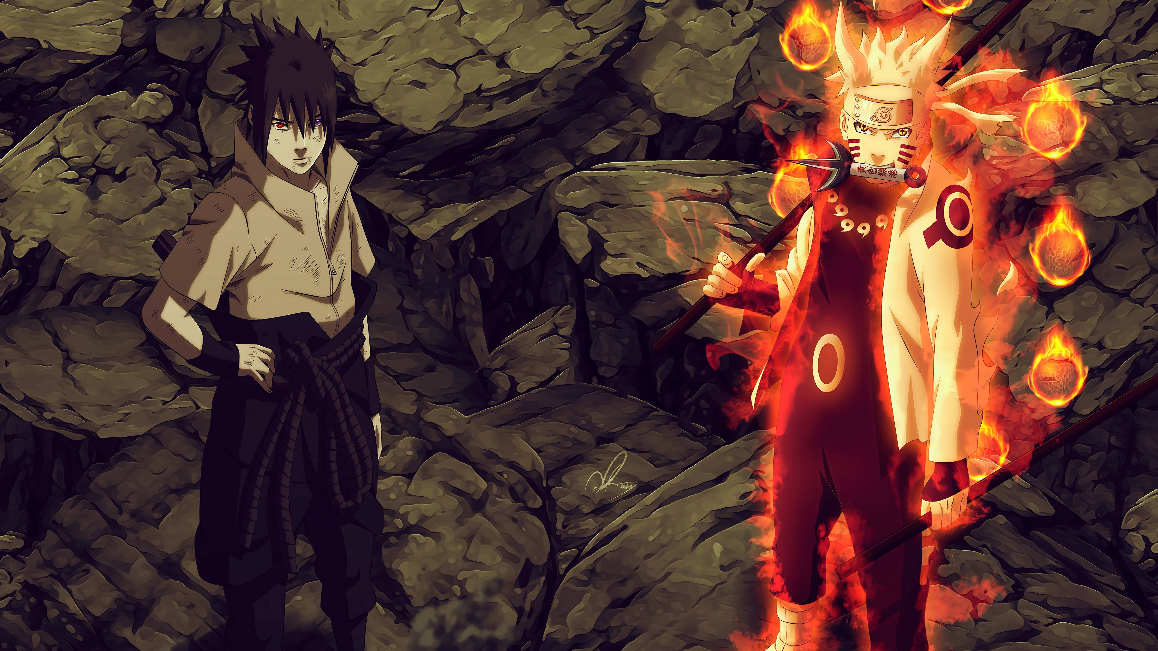 Ninja-oorloghelde Naruto en Sasuke Muurpapier