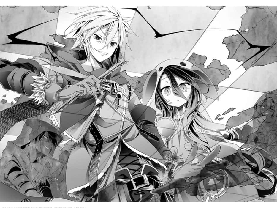 No Game No Life Sora Shiro Grys Prent Muurpapier