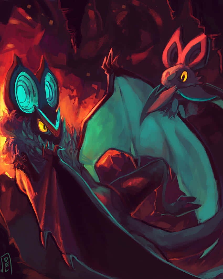 Noibat en Noivern in Vurige Grot Muurpapier