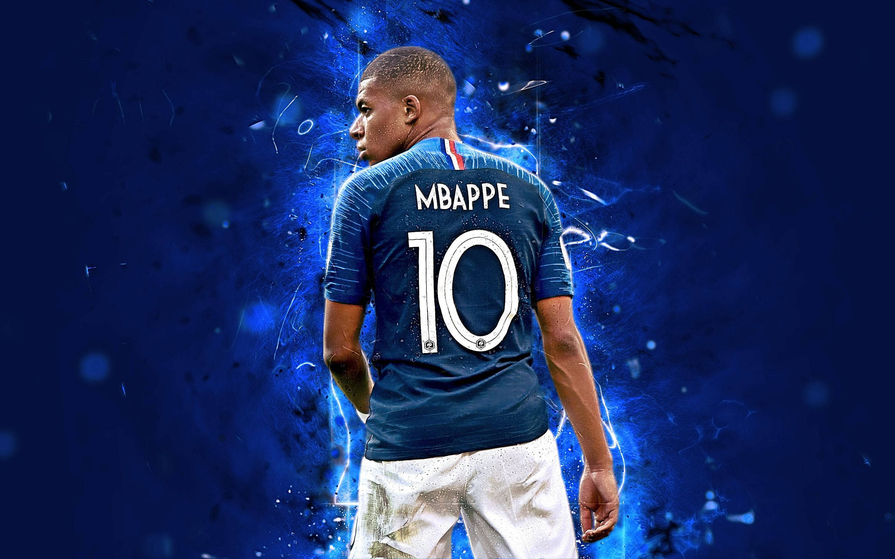 Nommer 10 Blou Trui Kylian Mbappe 4K Fankuns Muurpapier