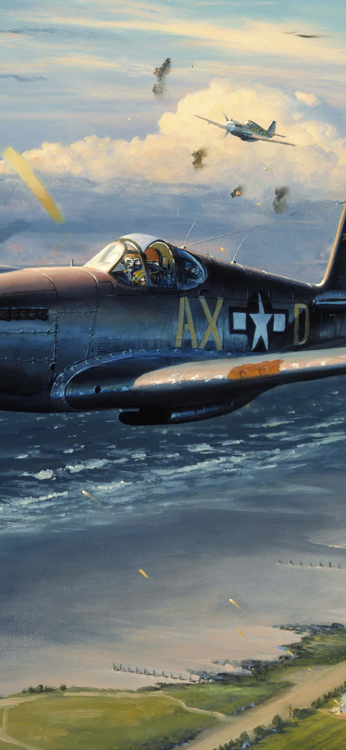 Noord-Amerikaanse P-51 Mustang Android Vliegtuig Agtergrond Muurpapier
