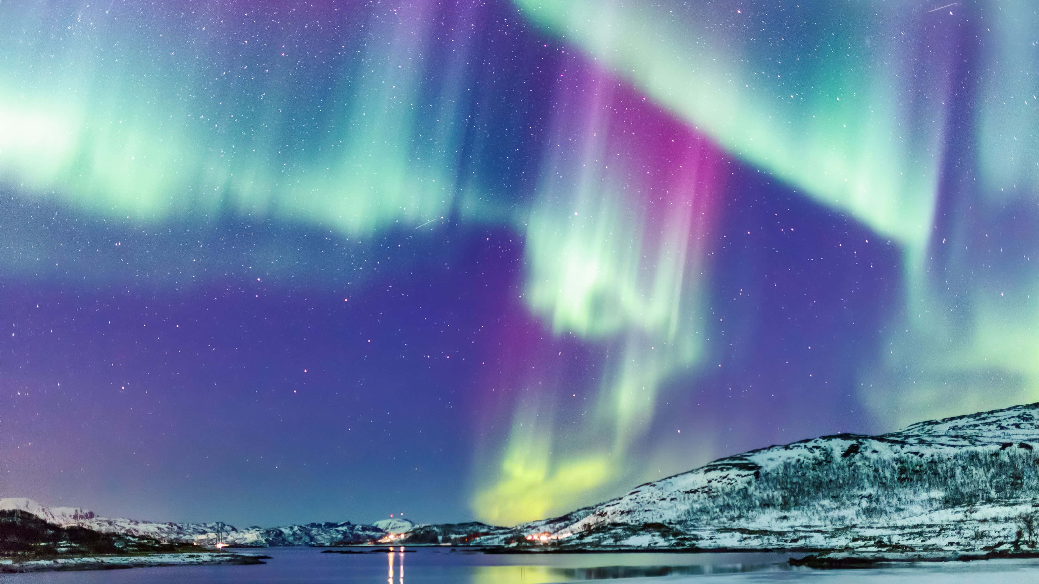 Noordelike Ligte Aurora Borealis Noorweë 4K Monitor Muurpapier