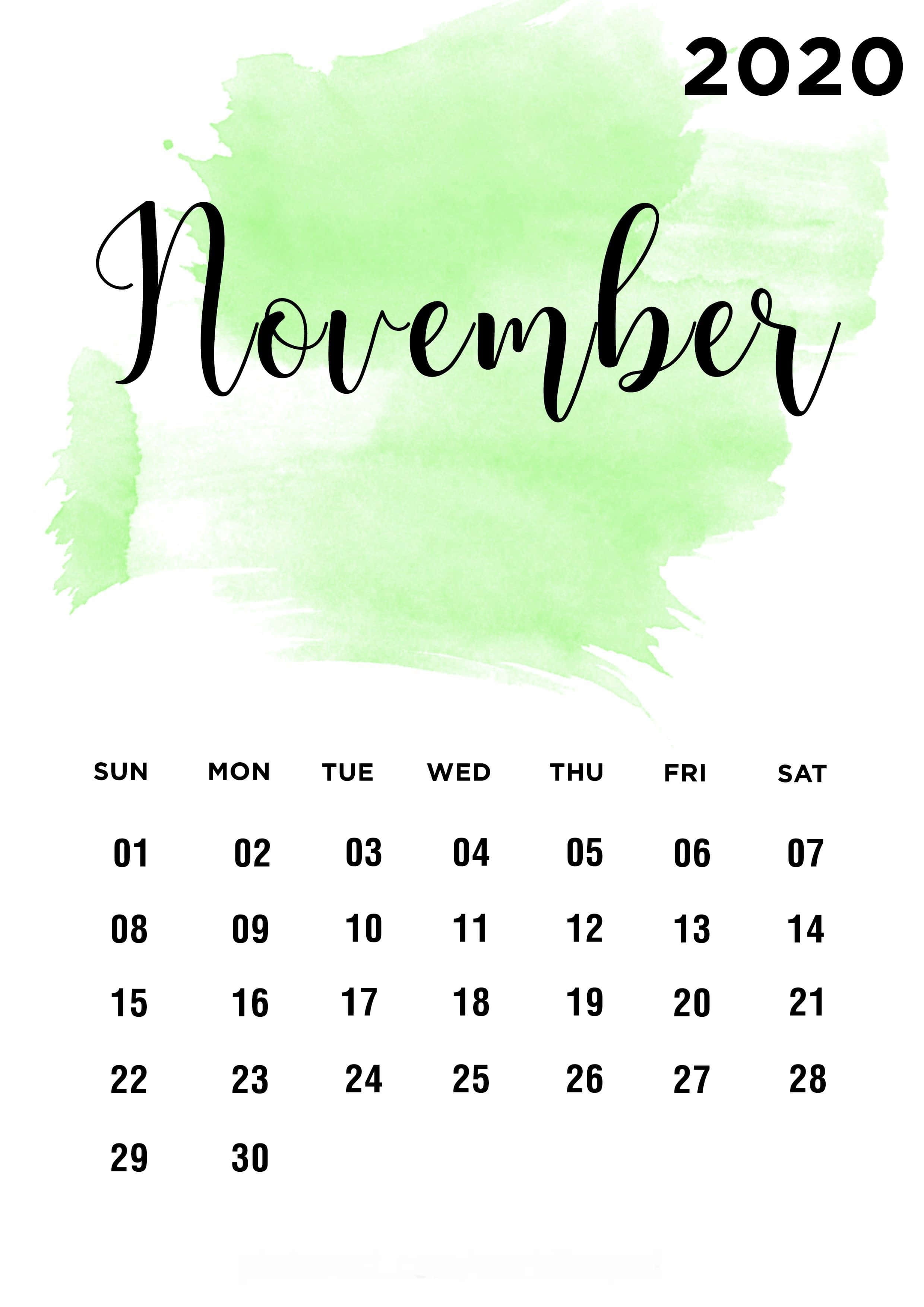 november 2020 kalender met groen waterverf Muurpapier