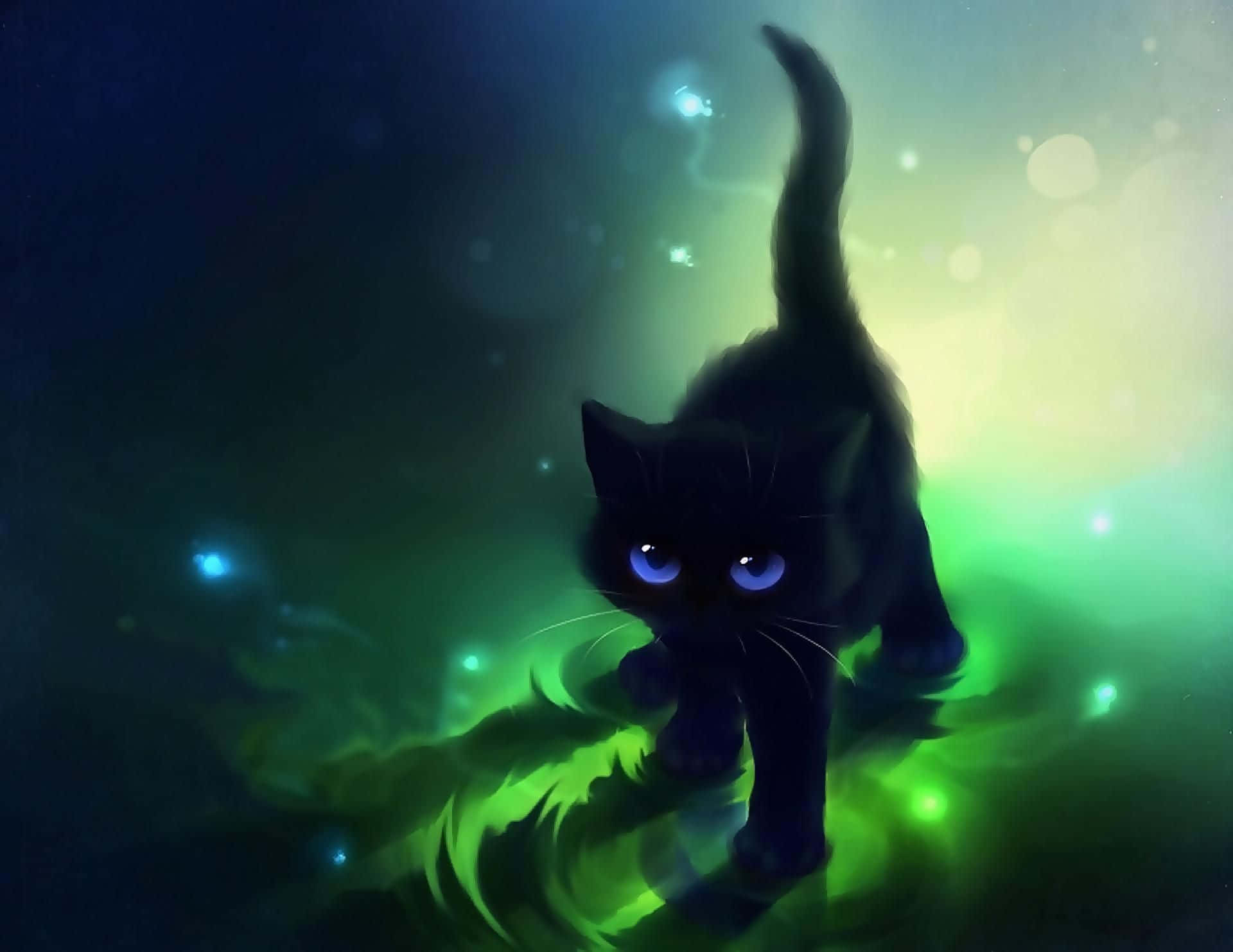 Nuweuskierige Animekat wat in die Lug Spring Muurpapier