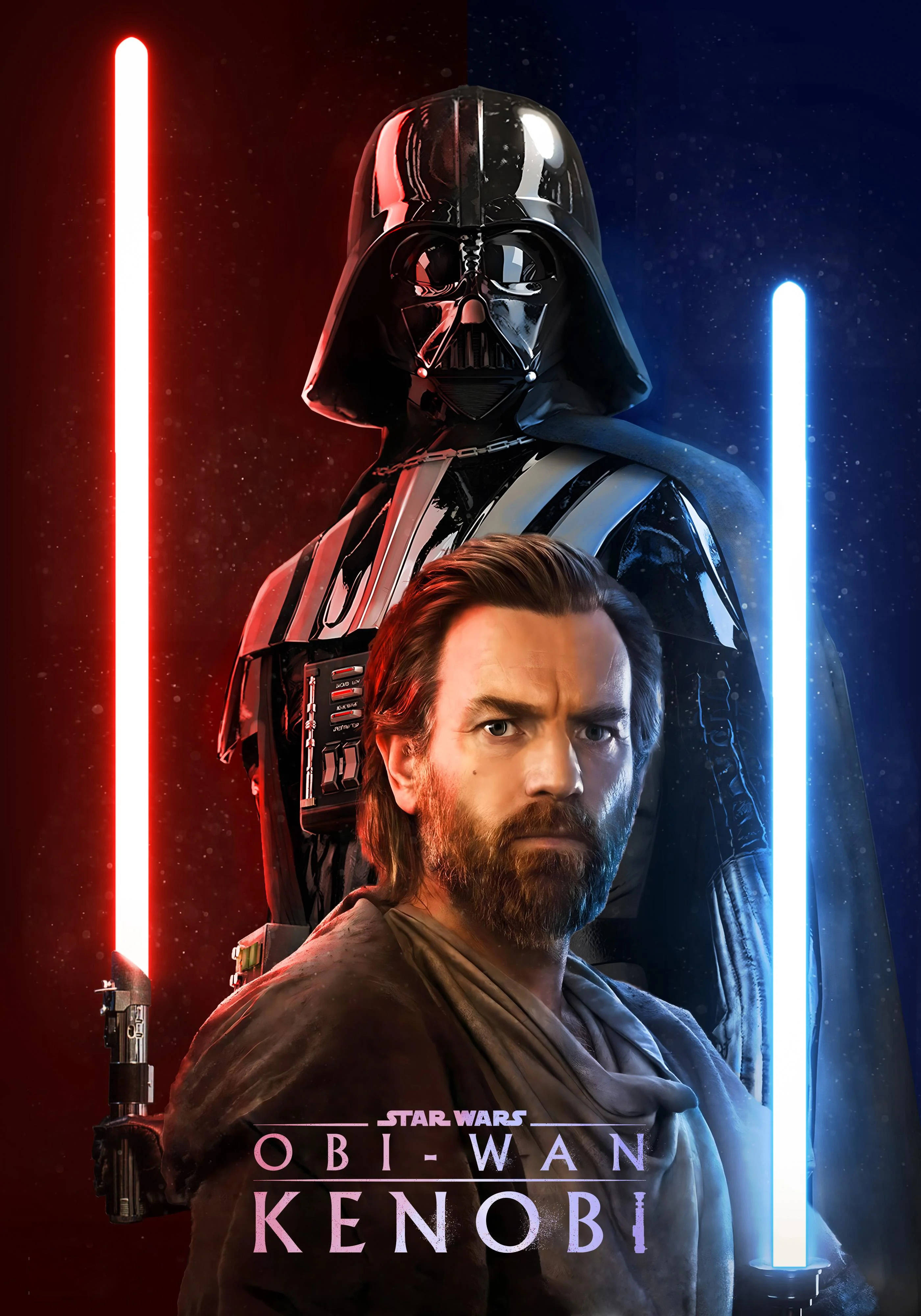Obi Wan Kenobi Rooi En Blou Muurpapier