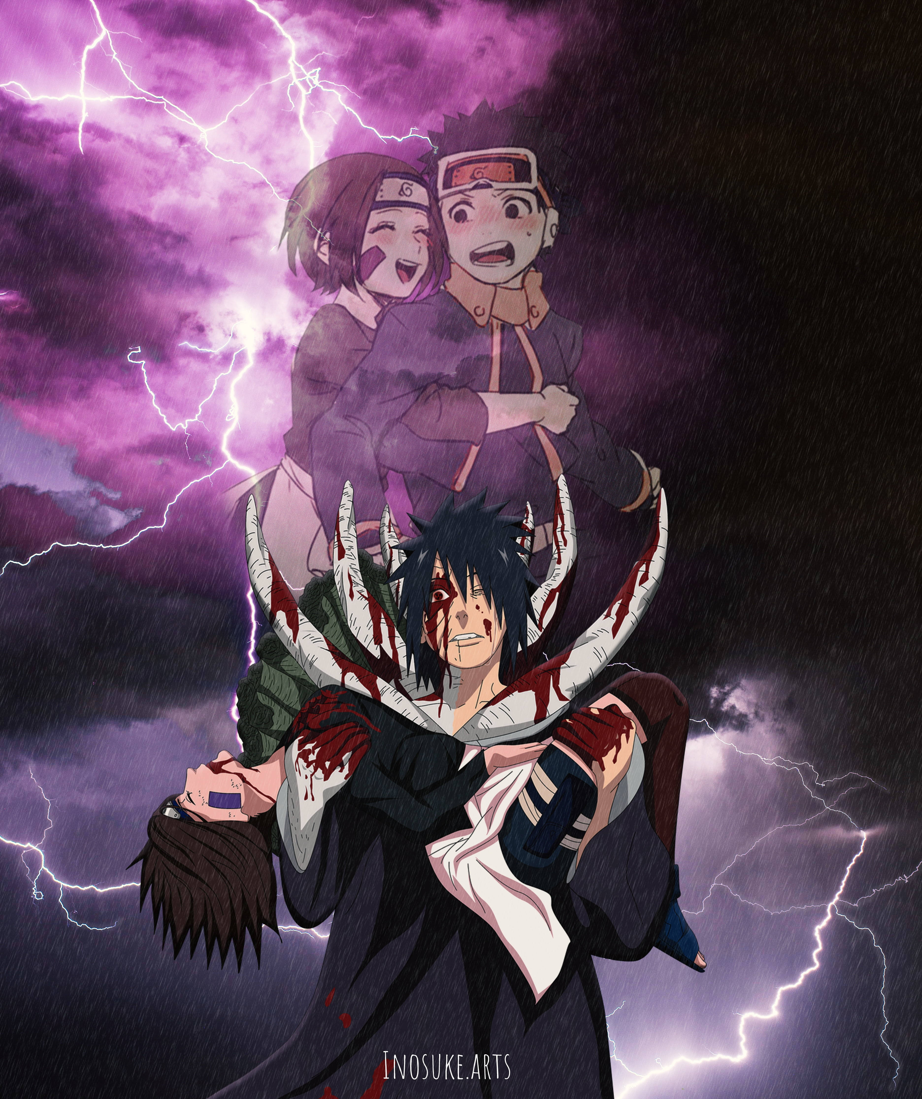 Obito Uchiha rou oor Rin 4K Muurpapier
