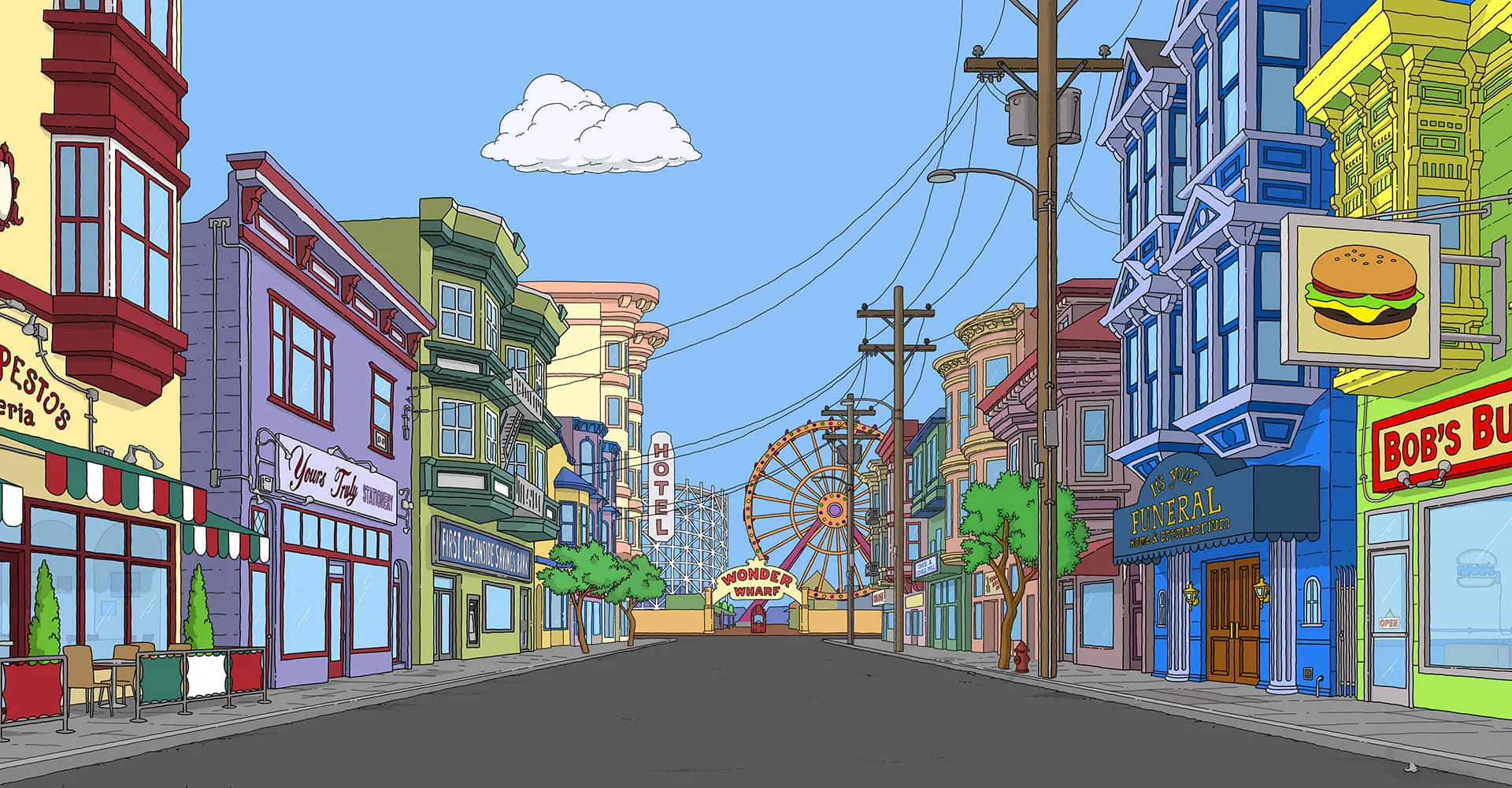 Ocean Avenue Straat Bob's Burgers Agtergrond Muurpapier