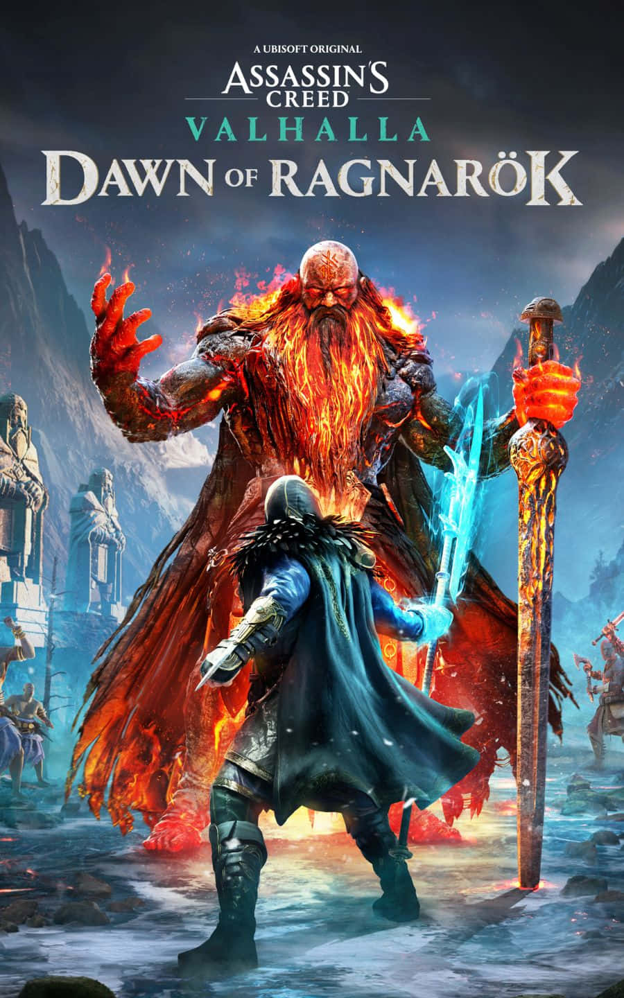 Odin wat Surtr in die gesig staar 1440p Assassin's Creed Valhalla Agtergrond Muurpapier
