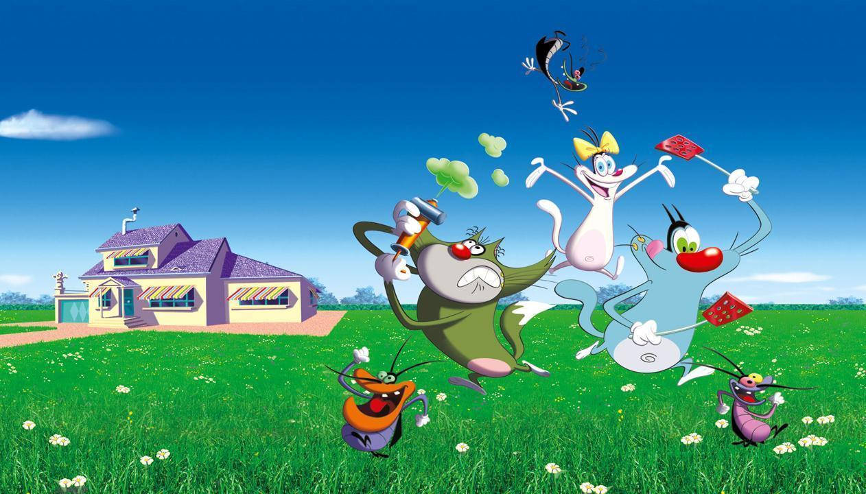 Oggy And The Cockroaches Rolprentplakkaat Muurpapier