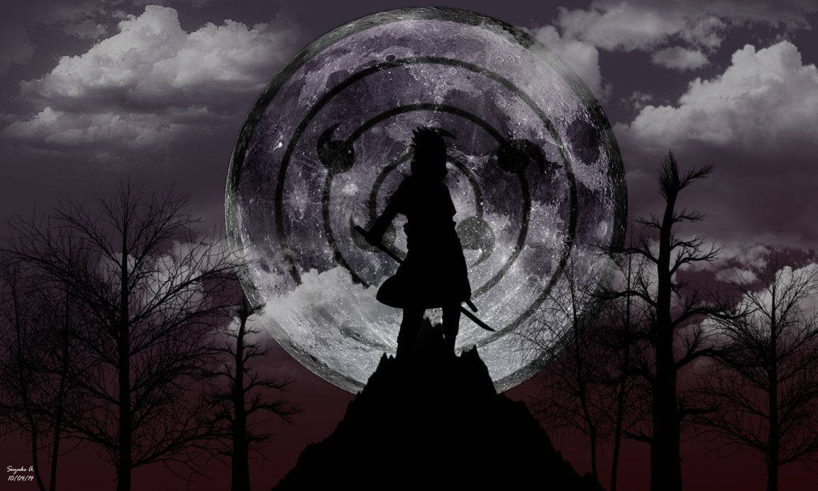 Sasuke Uchiha-behangpapier met volmaan wat die Infinite Tsukuyomi genjutsu projekteer