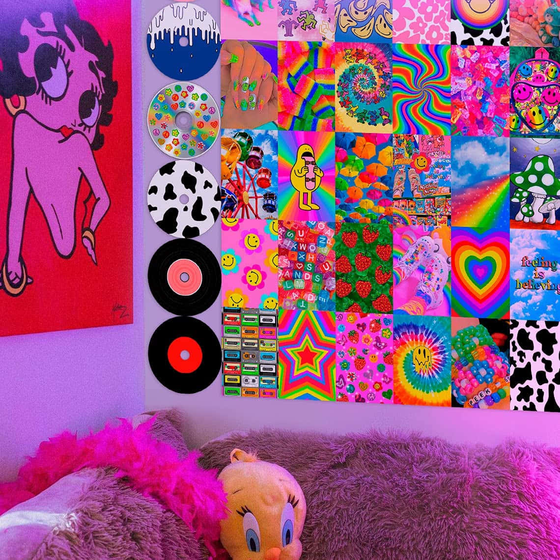Omhels jou unieke artistieke self met Indie Aesthetic Muurpapier