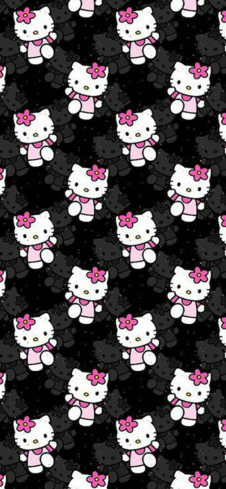 Onderskrif: Adorable Swart Hello Kitty Ontwerp Muurpapier
