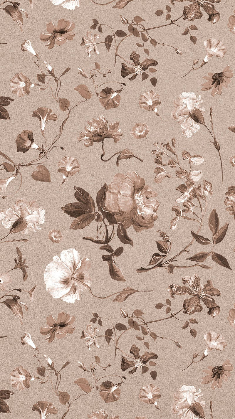 Onderskrif: Artistiese Mengsel van Neutrale Tint met Blomtematiek op iPhone-agtergrond Muurpapier
