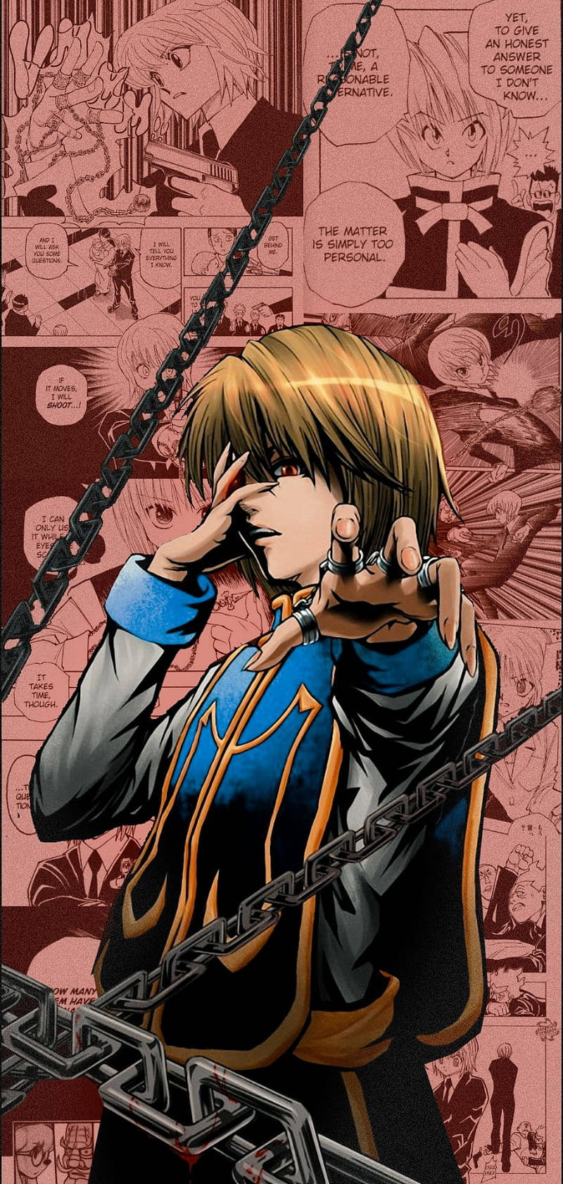 Onderskrif: Betowerende Estetiese Anime-kuns van Kurapika vir iPhone Muurpapier