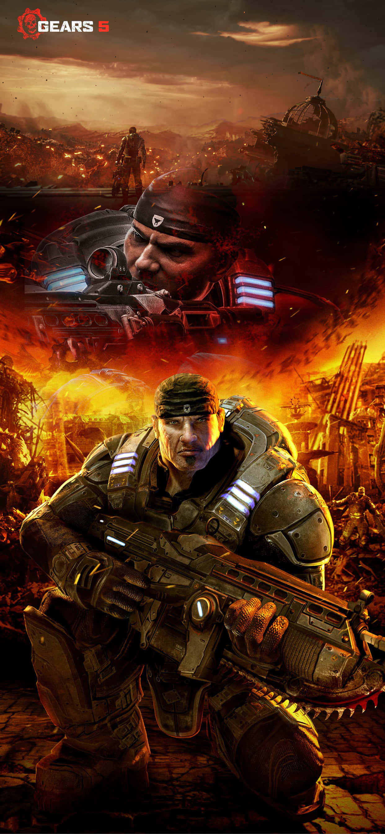 Onderskrif: Energieke Gears of War 5 Speletjie Agtergrond vir iPhone XS Max Muurpapier