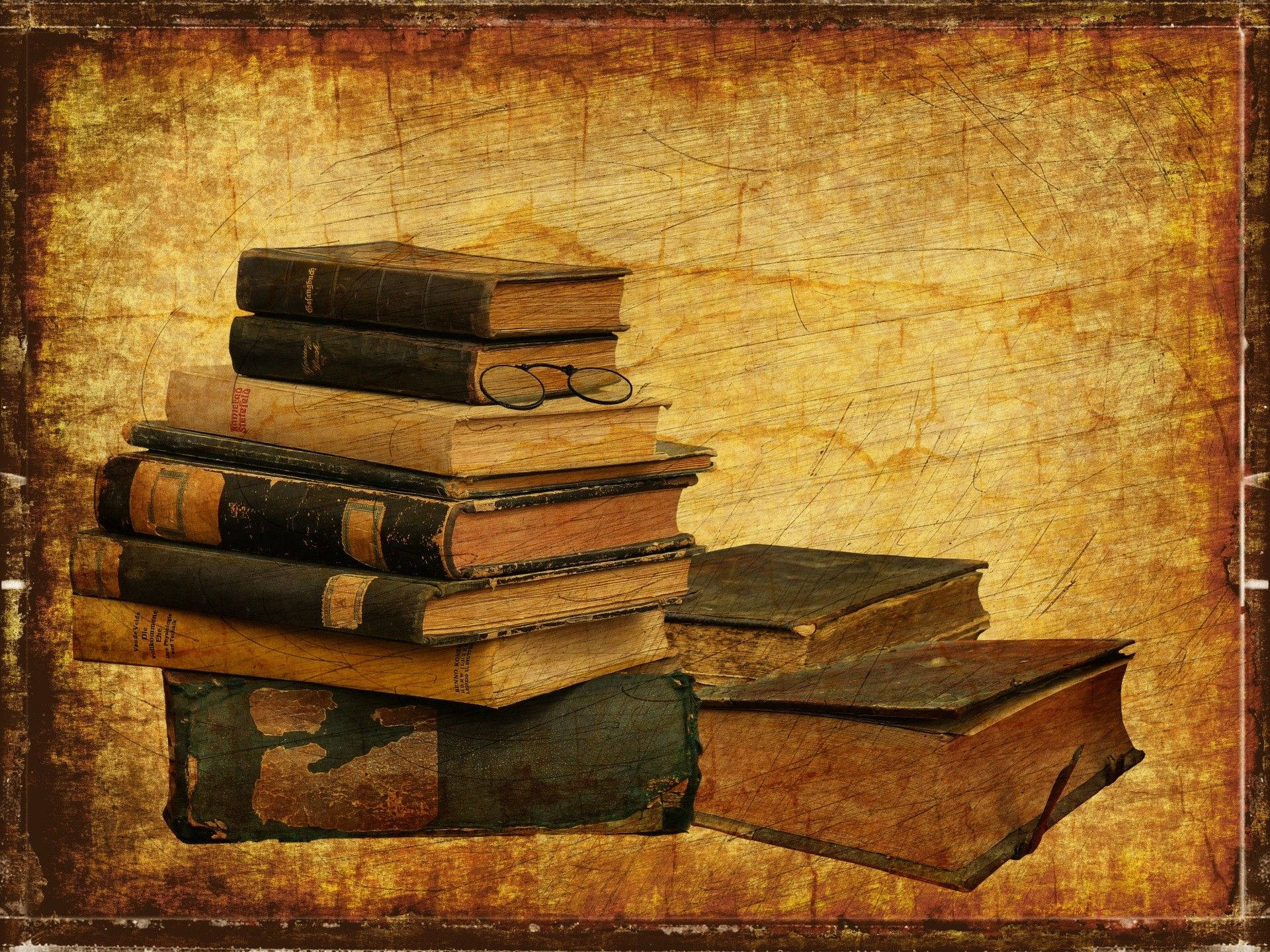 Onderskrif: Esteties Aangename Stapel Ou Boeke Muurpapier