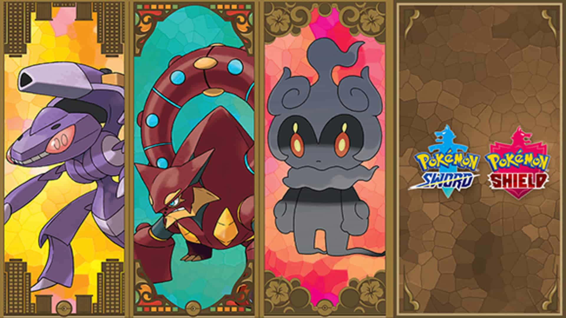 Onderskrif: Genesect in Geveg met Volcanion en Marshadow Muurpapier