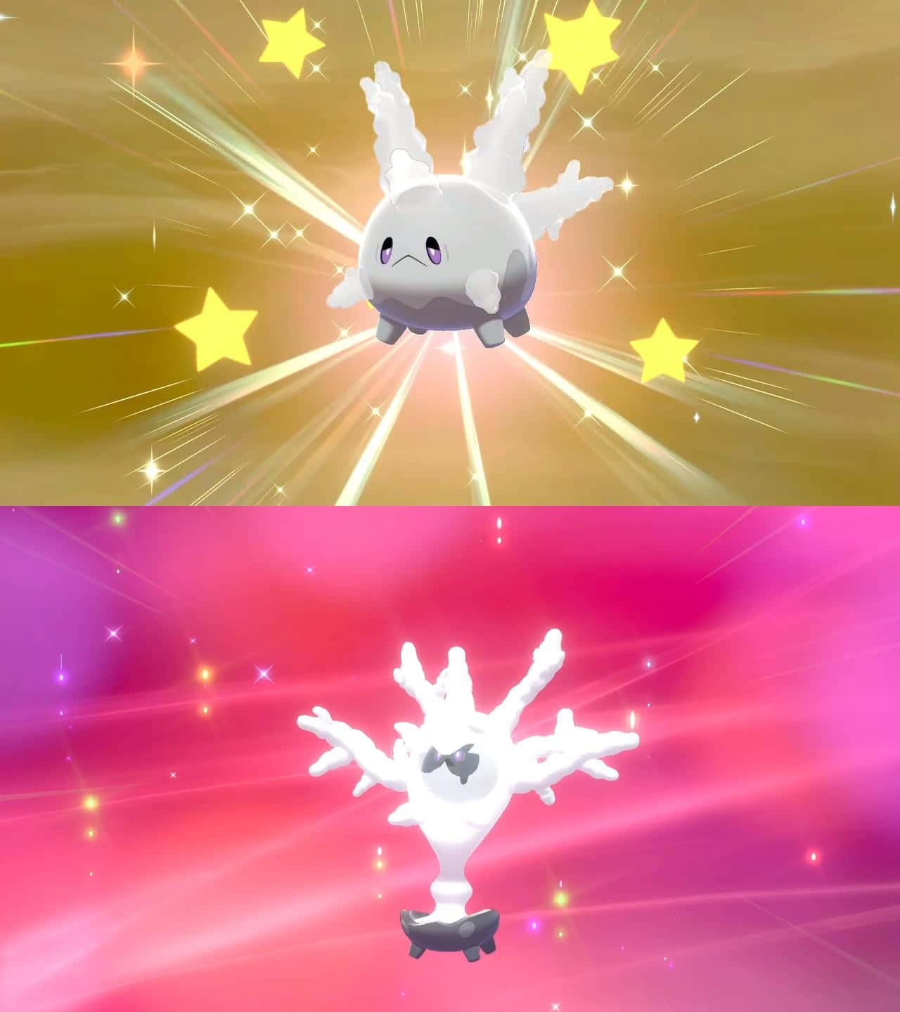 Onderskrif: Glinsterende Galariese Corsola en Cursola Illustrasie Muurpapier