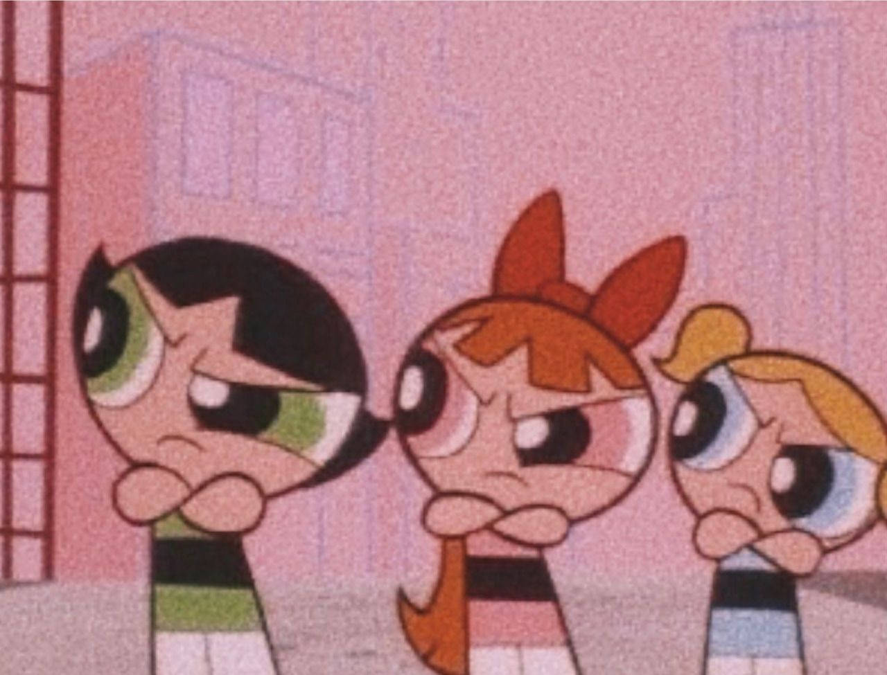 Onderskrif: Indie-estetiese Skootrekenaar met Powerpuff Girls-agtergrond Muurpapier