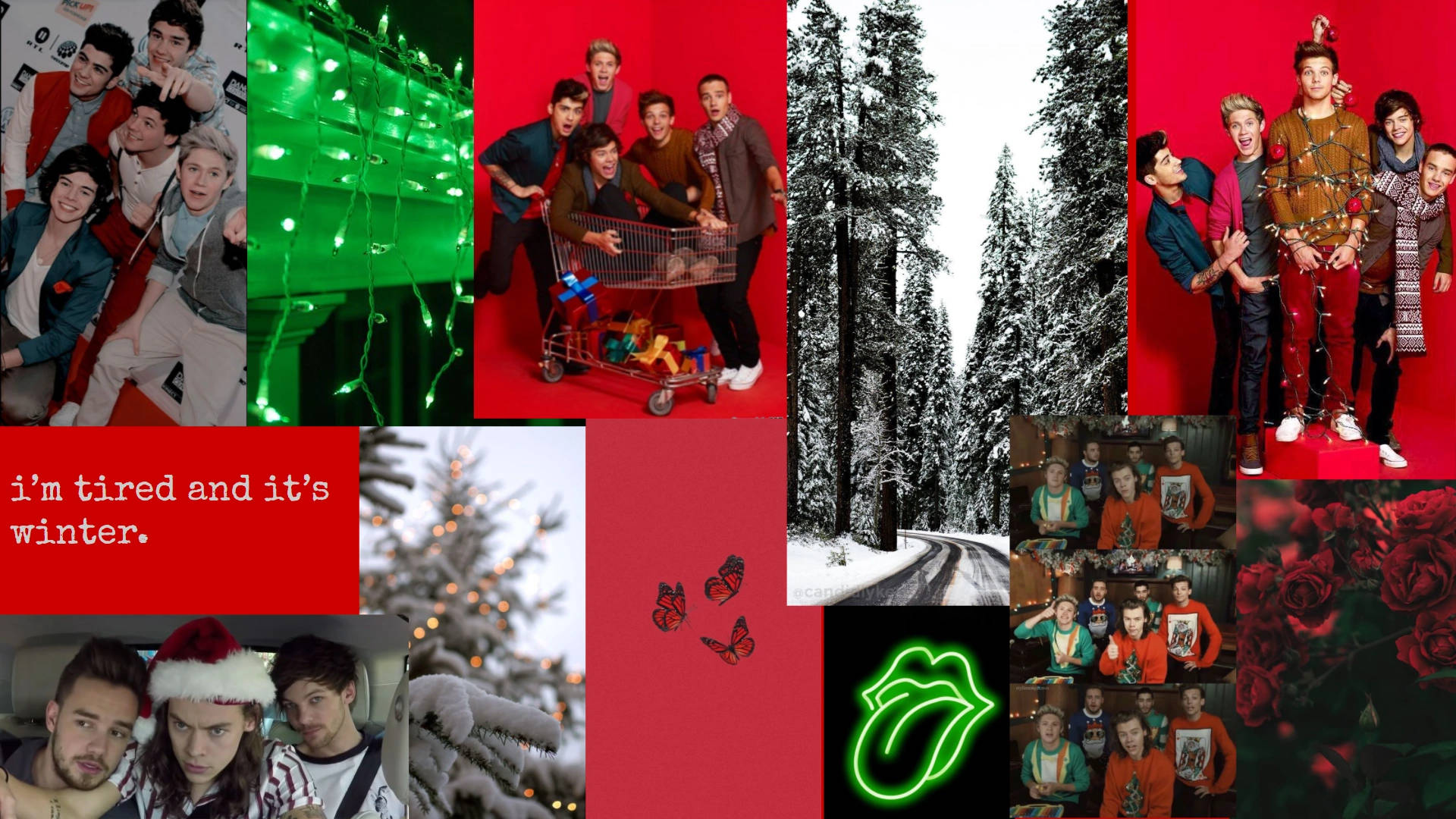 One Direction Kersfees Collage Muurpapier