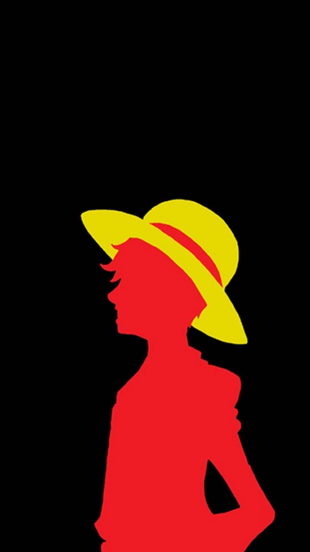 One Piece Foon Luffy Silhoeet Met Strooihoed Muurpapier