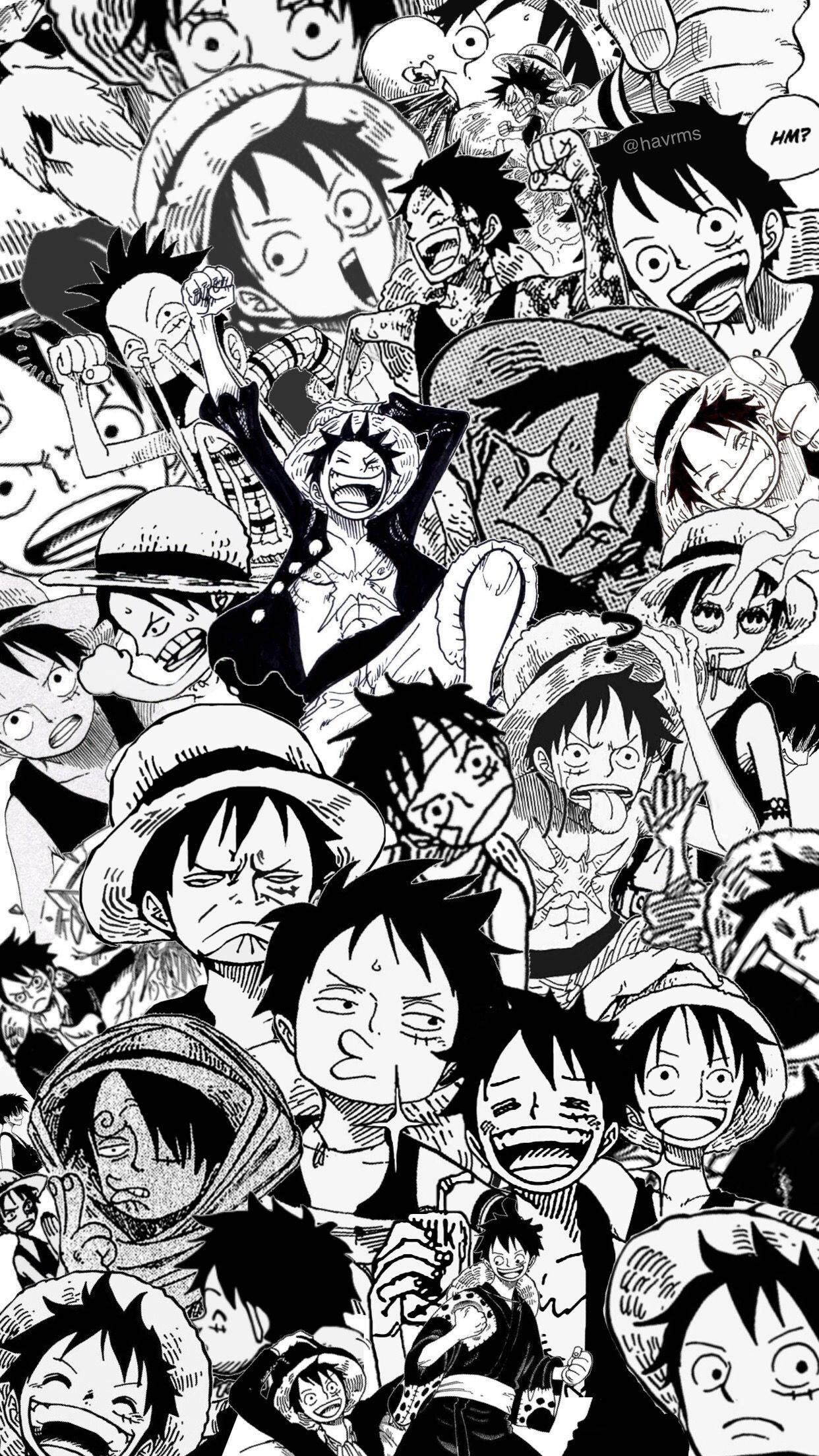 One Piece Foon Luffy Manga Collage Muurpapier