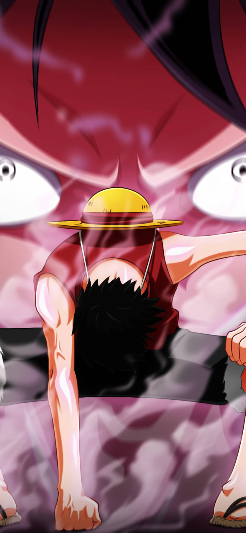 One Piece Foon Luffy Vuis Op Grond Muurpapier