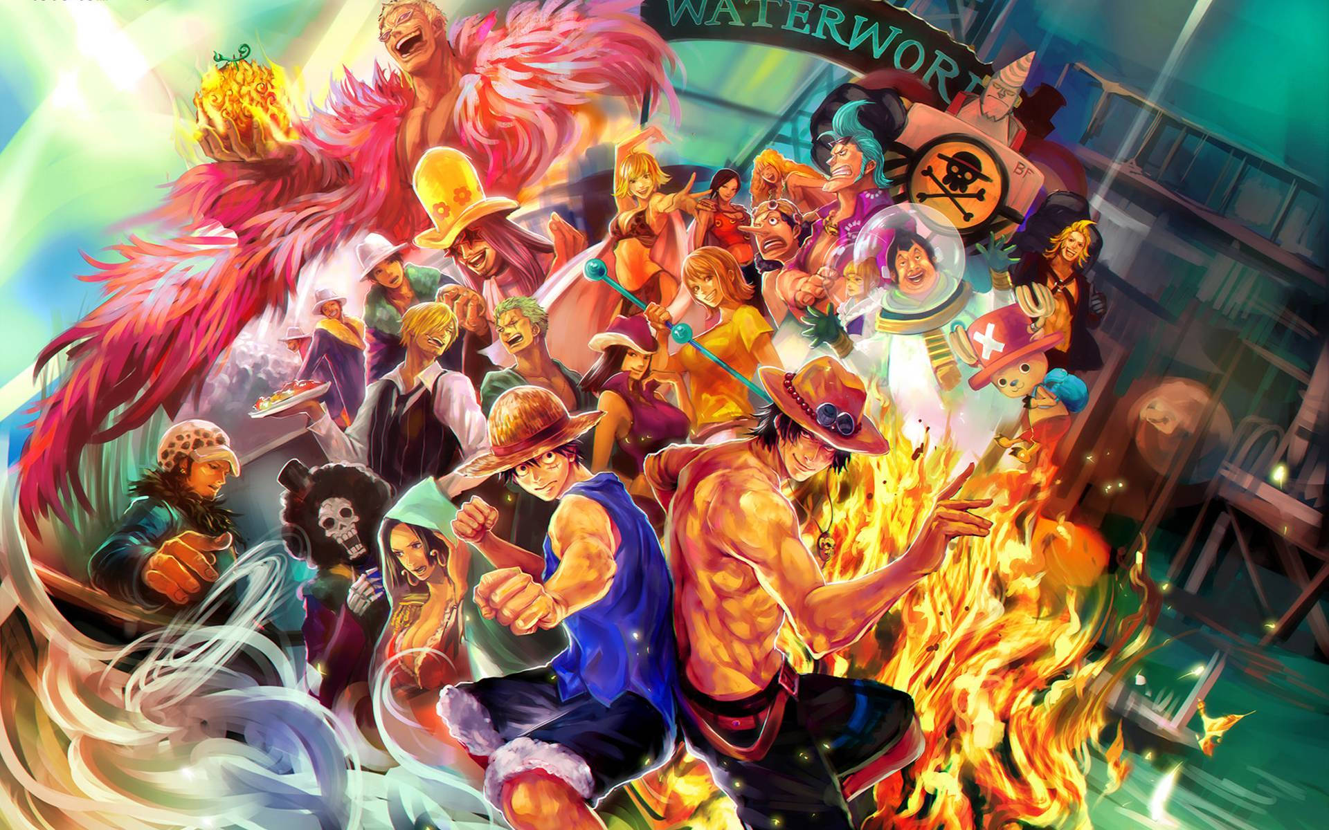 One Piece Lewende Waterworld Muurpapier