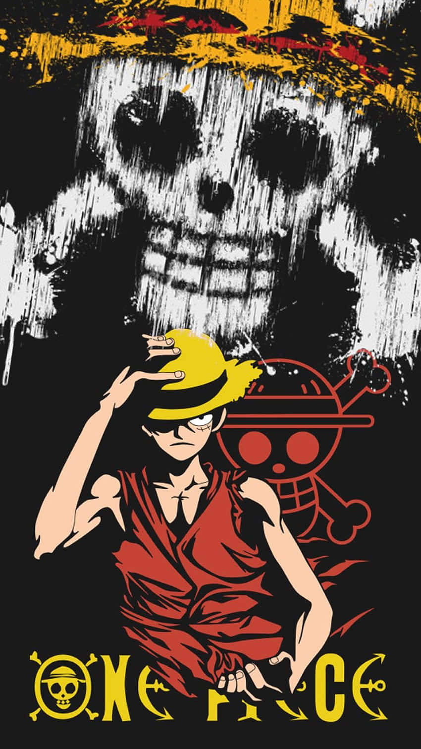 One Piece Luffy en Pirate Skull Logo Prent Muurpapier