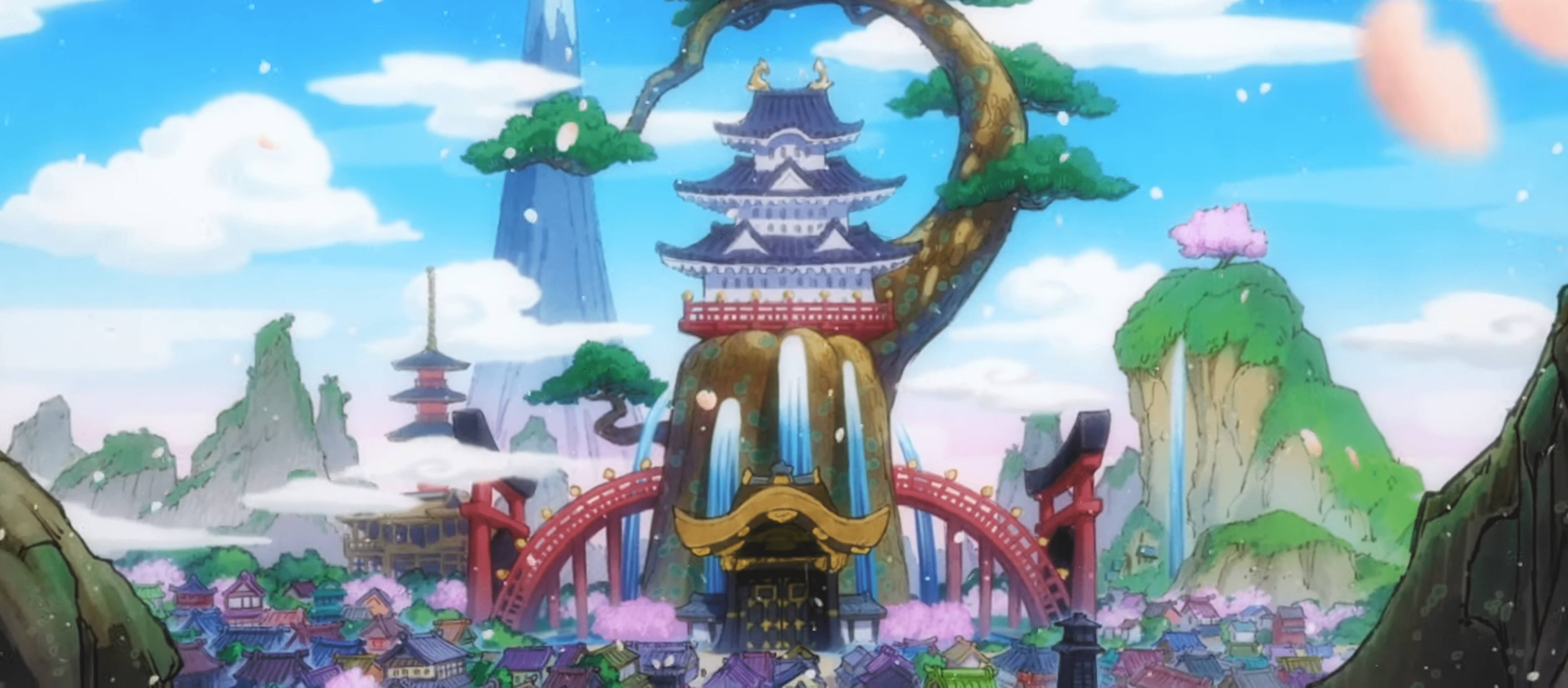 One Piece Wano 4K Tempel Dag Muurpapier