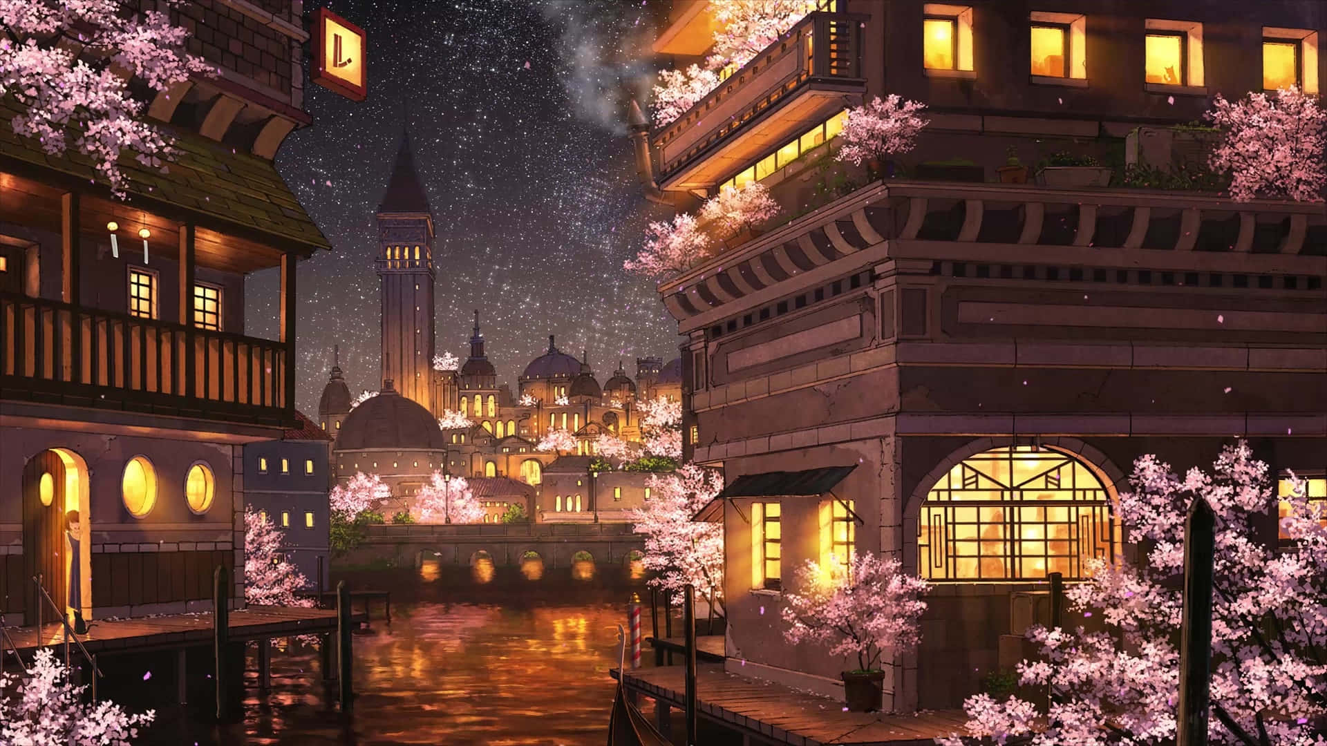 Ontdek die betowerende skoonheid van Anime City. Muurpapier